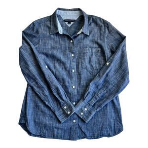 Tommy Hillfiger Women's Long Sleeve Chambray Button Down Roll Up Tab Shirt sz M